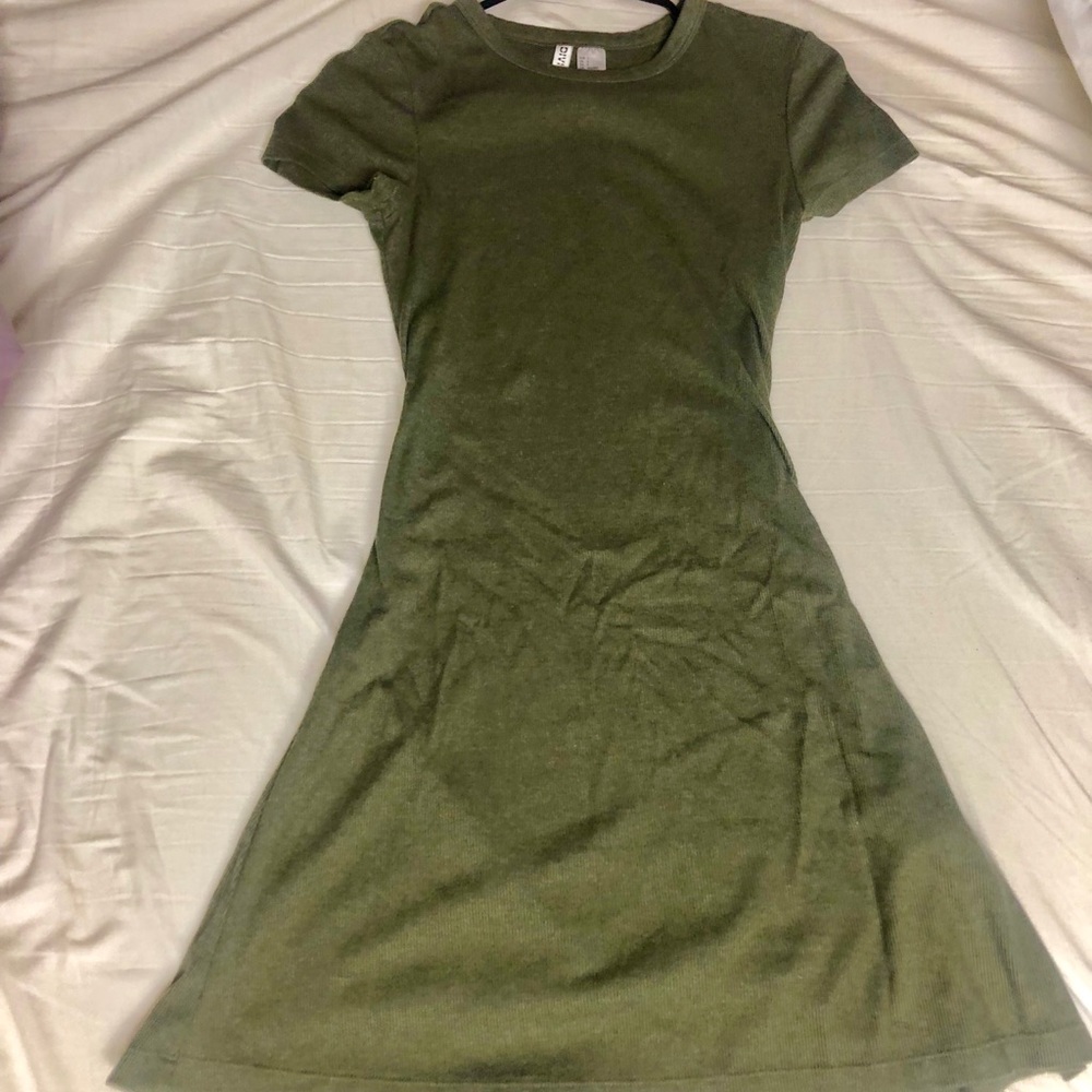 Army Green Ribbed Short Dress